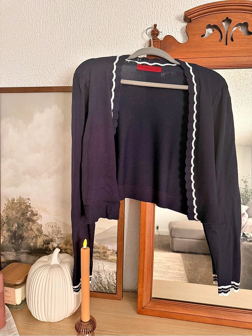 Love Scarlett Blue & White Trim Cardigan